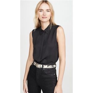 NWT Theory Black Sleeveless Button Down Collared Silk Shirt